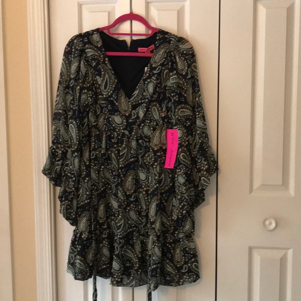 Navy blue paisley print Dress with hippie sleeves